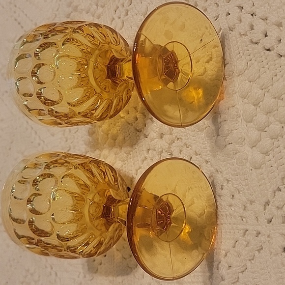 Fenton Amber Pedistal Thumbprint wine glasses set of 2 5" tall. Perfect conditio - Picture 3 of 4